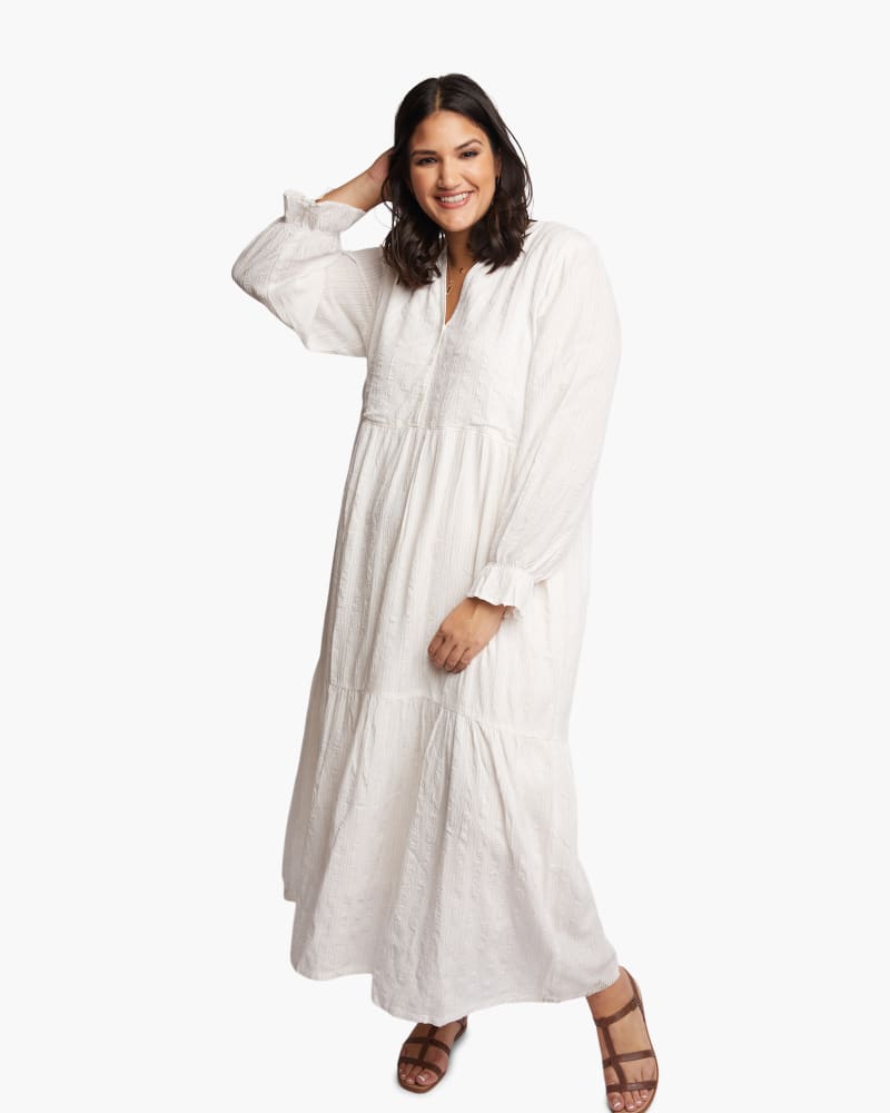 Front of a model wearing a size 3X Jane Maxi Dress in Antique White by ABLE. | dia_product_style_image_id:271472